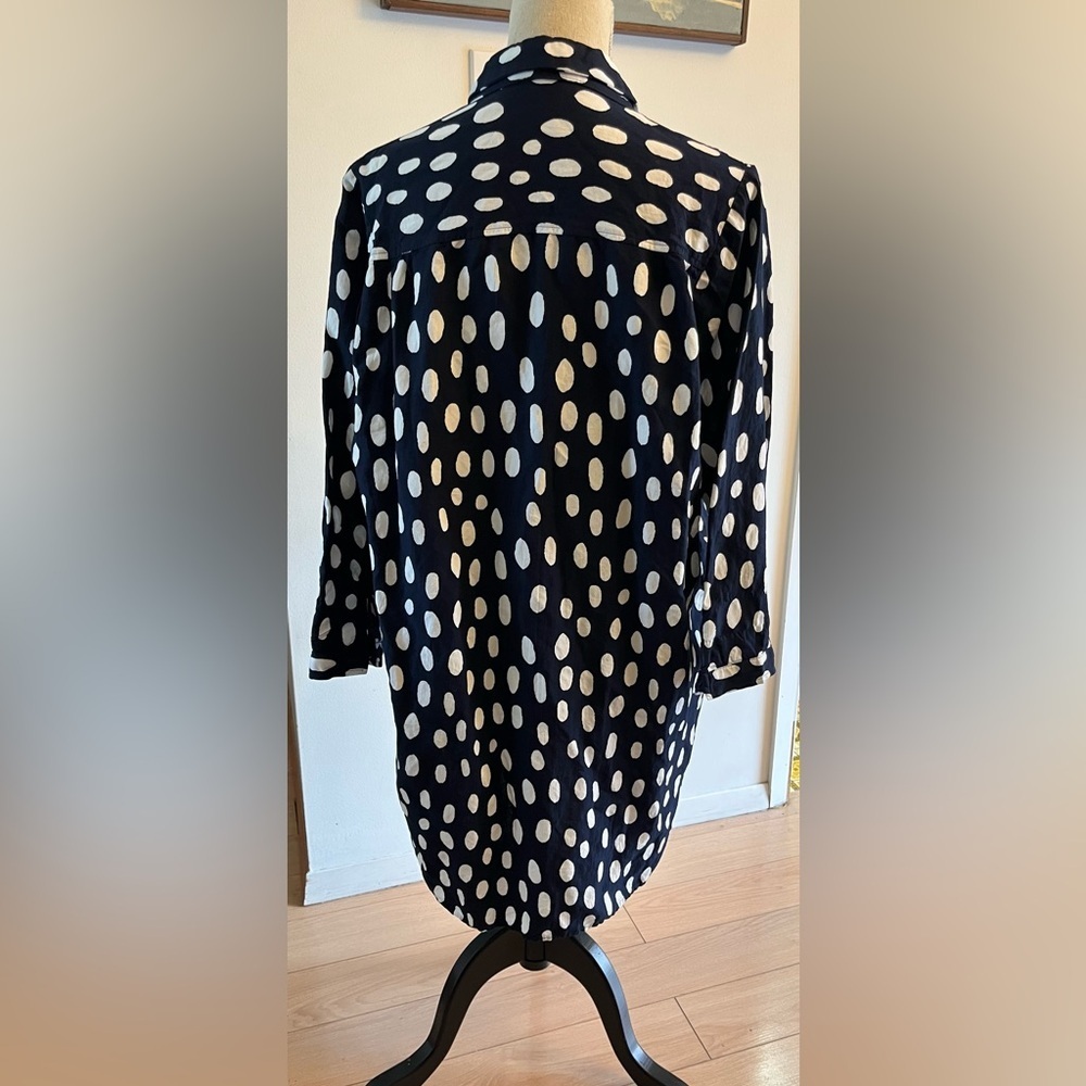 Olga de Polga Linen Blend Navy Polka Dot Shirt Dress - Size 0 (6-8) - Picture 4 of 9